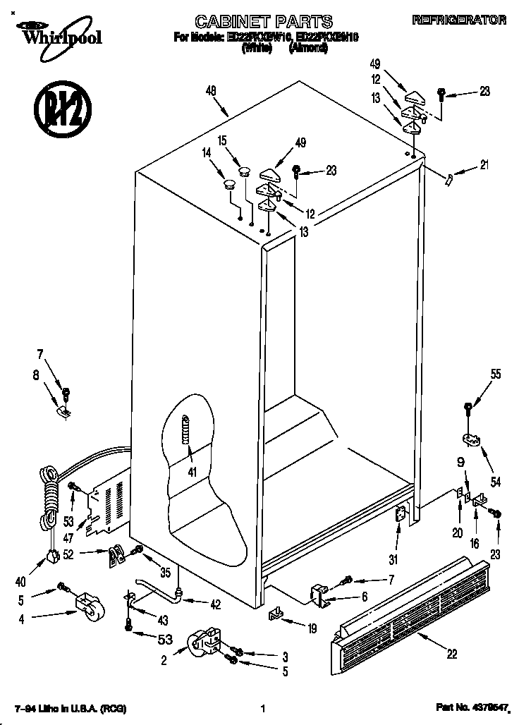 Whirlpool ED22PKXBW10 cabinet diagram