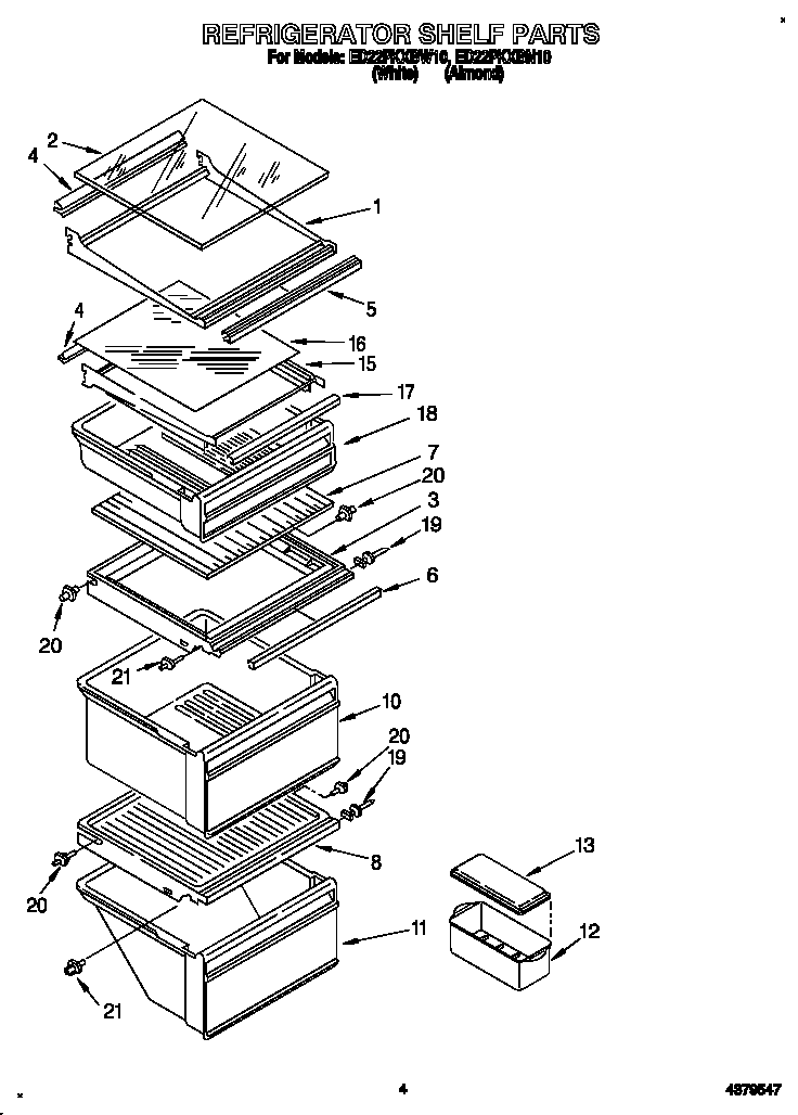 Whirlpool ED22PKXBW10 refrigerator shelf diagram