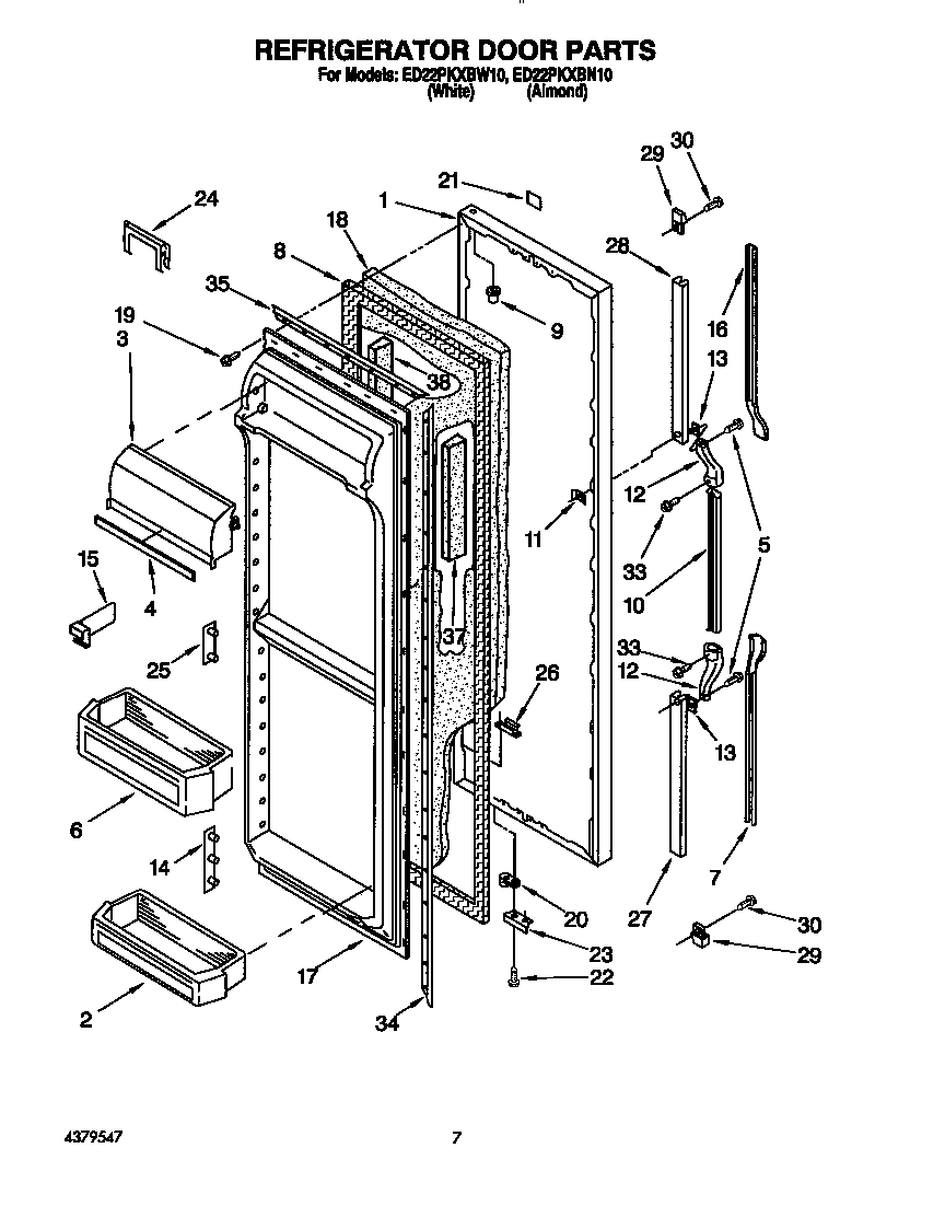 Whirlpool ED22PKXBW10 refrigerator door diagram