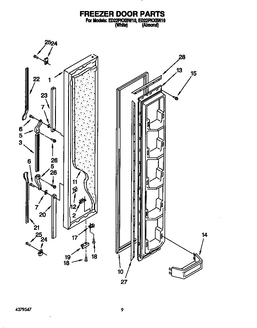 Whirlpool ED22PKXBW10 freezer door diagram
