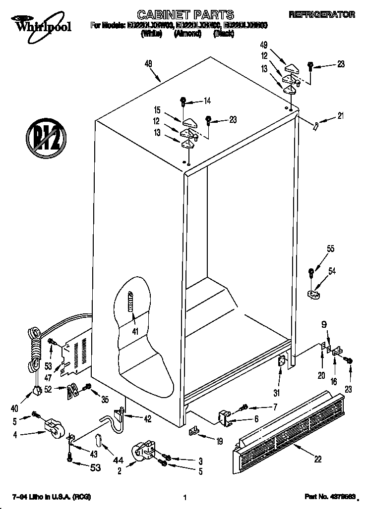 Whirlpool ED22DLXBB00 cabinet diagram
