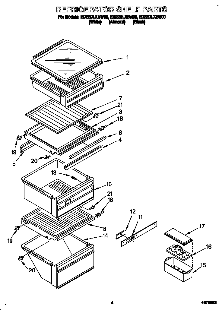 Whirlpool ED22DLXBB00 refrigerator shelf diagram