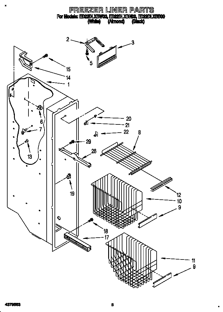 Whirlpool ED22DLXBB00 freezer liner diagram