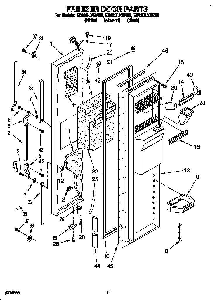 Whirlpool ED22DLXBB00 freezer door diagram