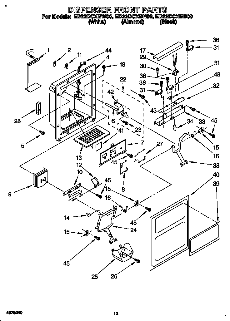 Whirlpool ED22DLXBB00 dispenser front diagram
