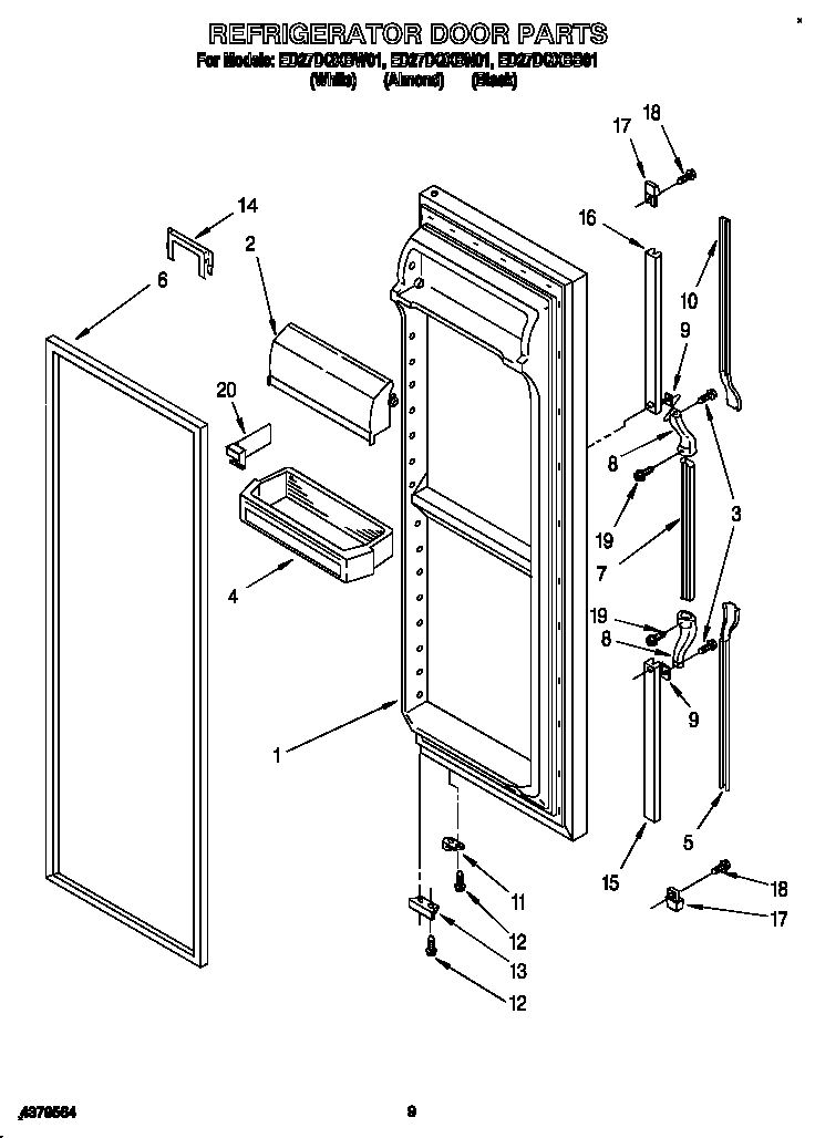 Whirlpool ED27DQXBN01 refrigerator door diagram