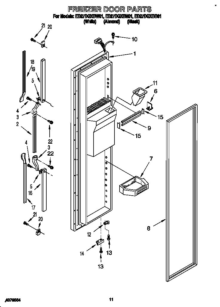 Whirlpool ED27DQXBN01 freezer door diagram