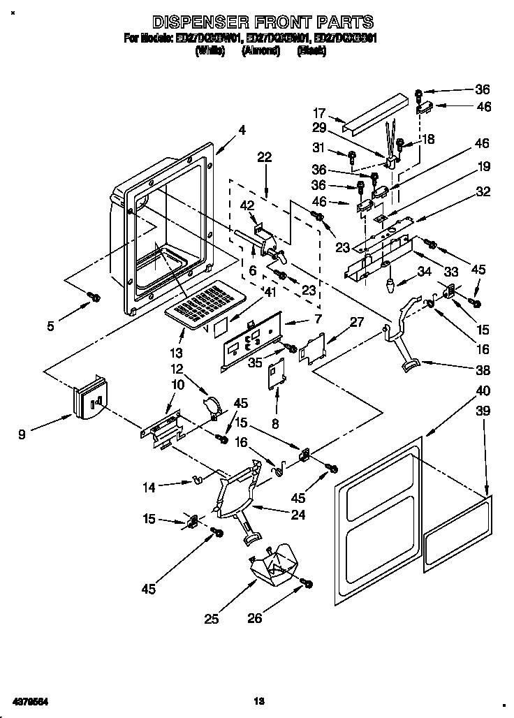 Whirlpool ED27DQXBN01 dispenser front diagram