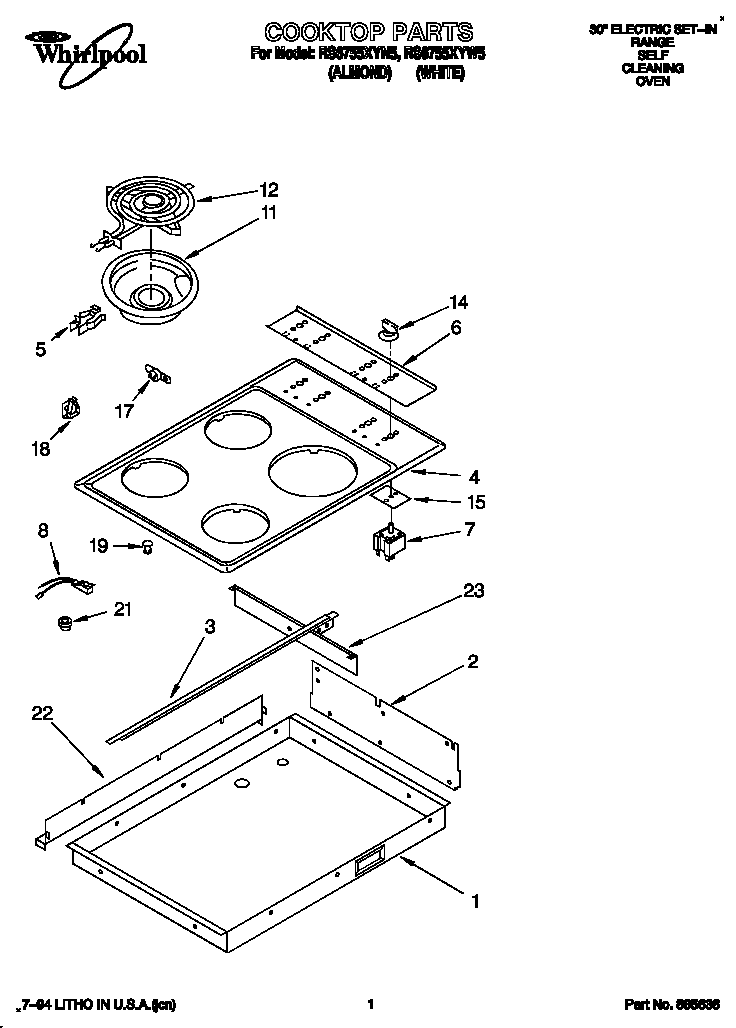 Whirlpool RS6755XYW5 cooktop diagram