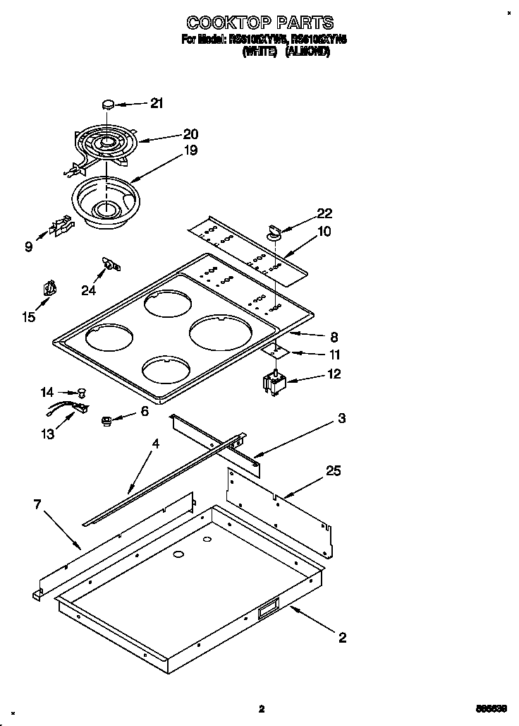 Whirlpool RS6105XYN5 cooktop diagram