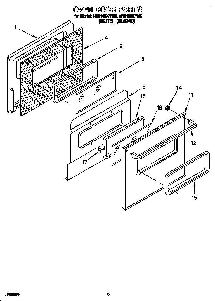Whirlpool RS6105XYN5 oven door diagram