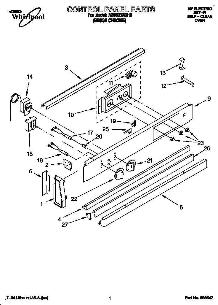 Whirlpool RS660BXBH0 control panel diagram