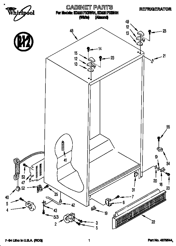Whirlpool ED22HPXBW01 cabinet diagram