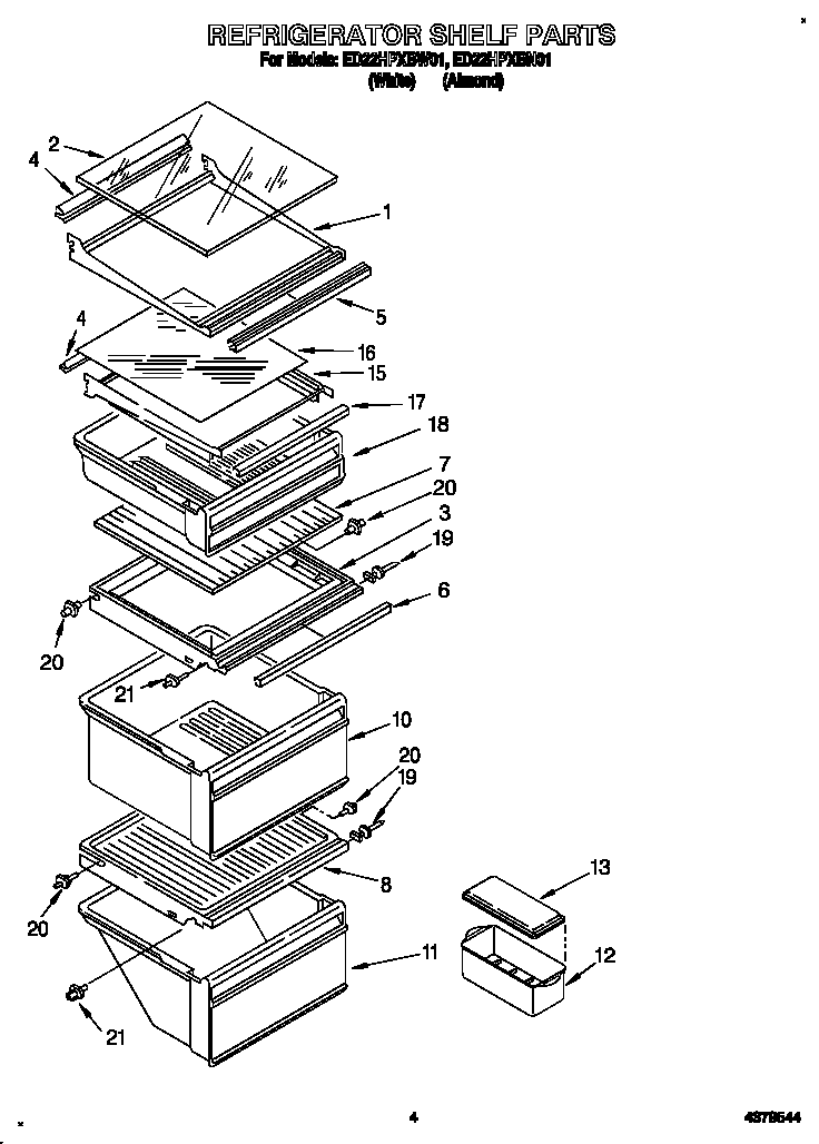 Whirlpool ED22HPXBW01 refrigerator shelf diagram