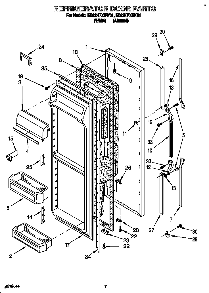 Whirlpool ED22HPXBW01 refrigerator door diagram