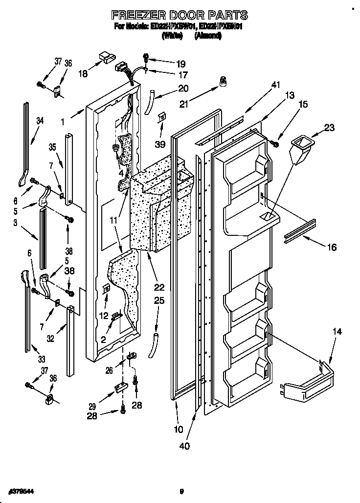 Whirlpool ED22HPXBW01 freezer door diagram
