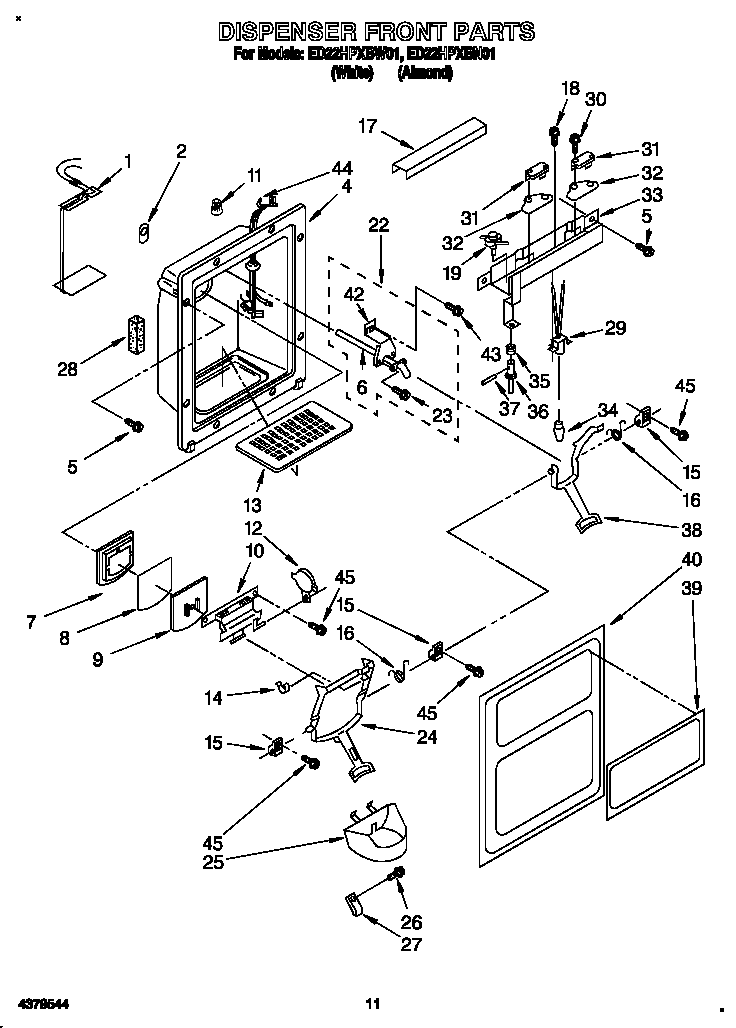 Whirlpool ED22HPXBW01 dispenser front diagram