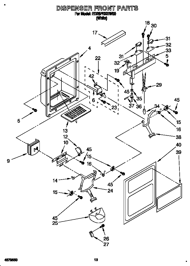 Whirlpool ED25PBXBW00 dispenser front diagram