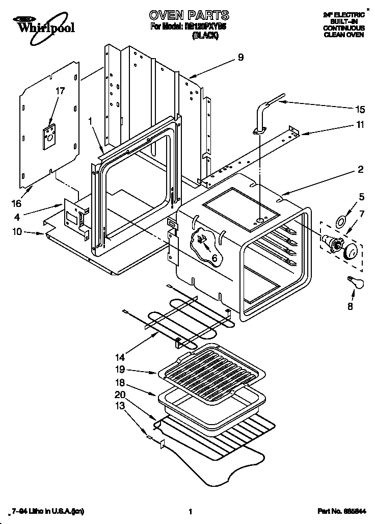 Whirlpool RB120PXYB5 oven diagram