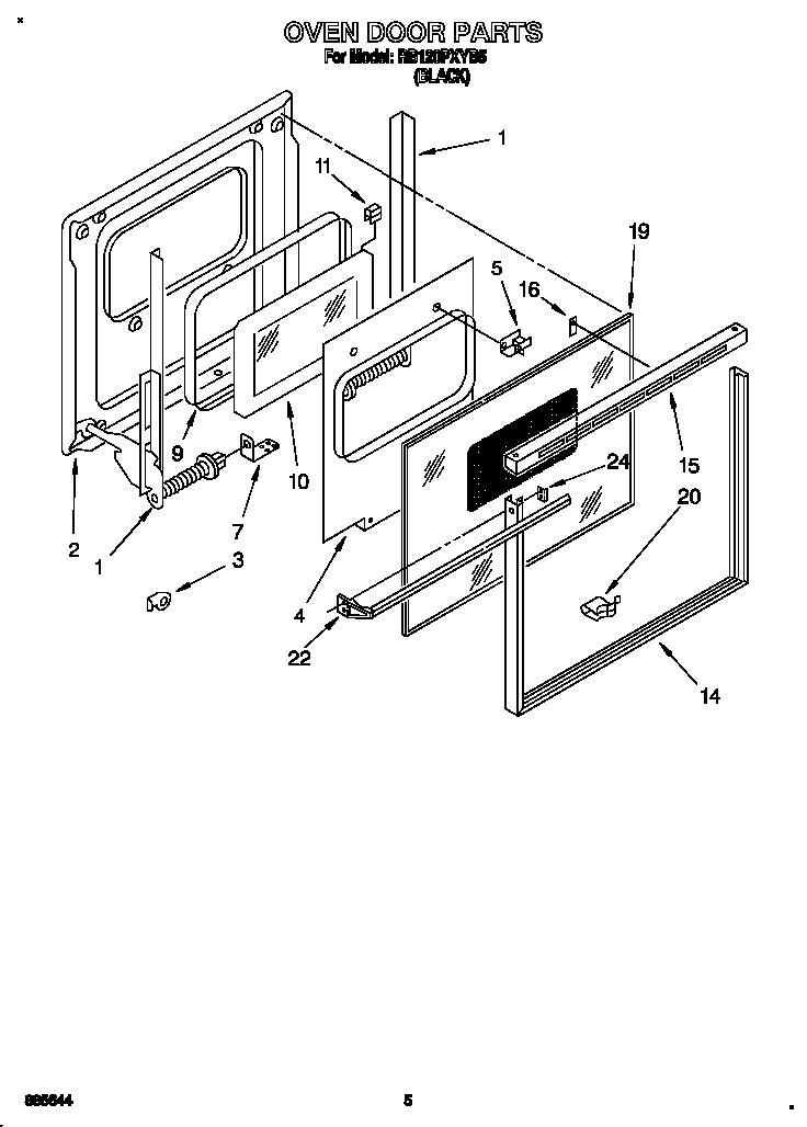 Whirlpool RB120PXYB5 oven door diagram