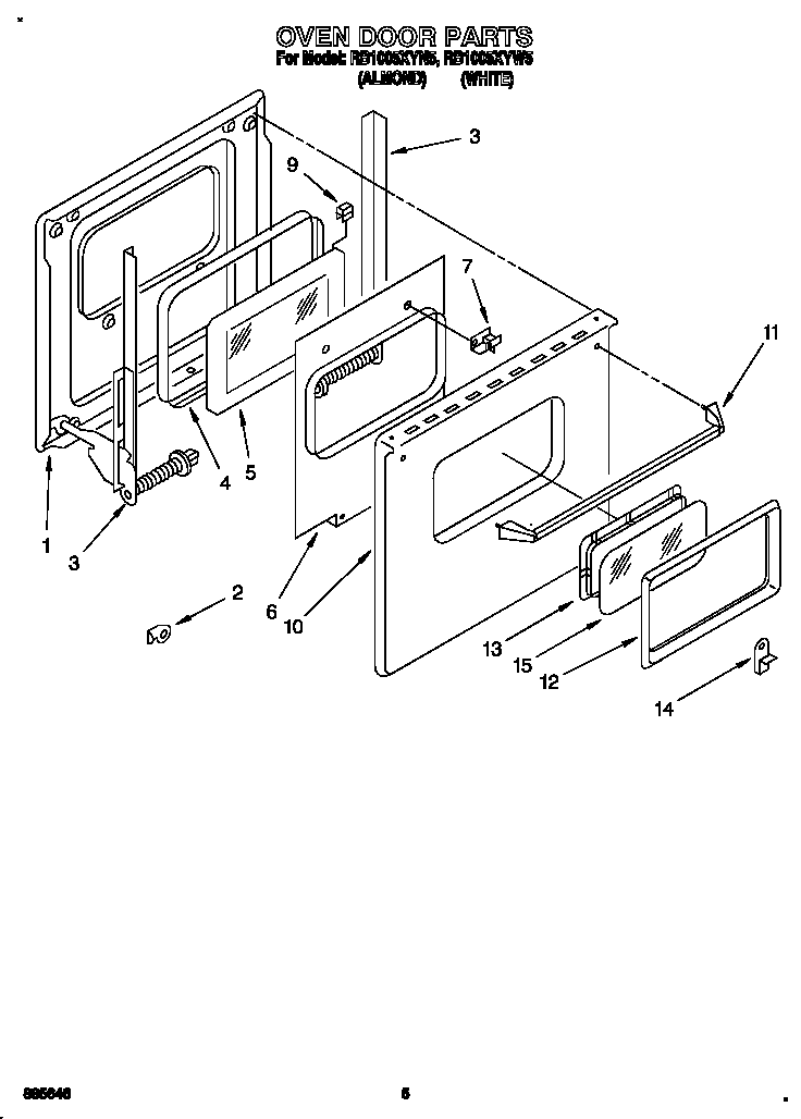 Whirlpool RB1005XYN5 oven door diagram