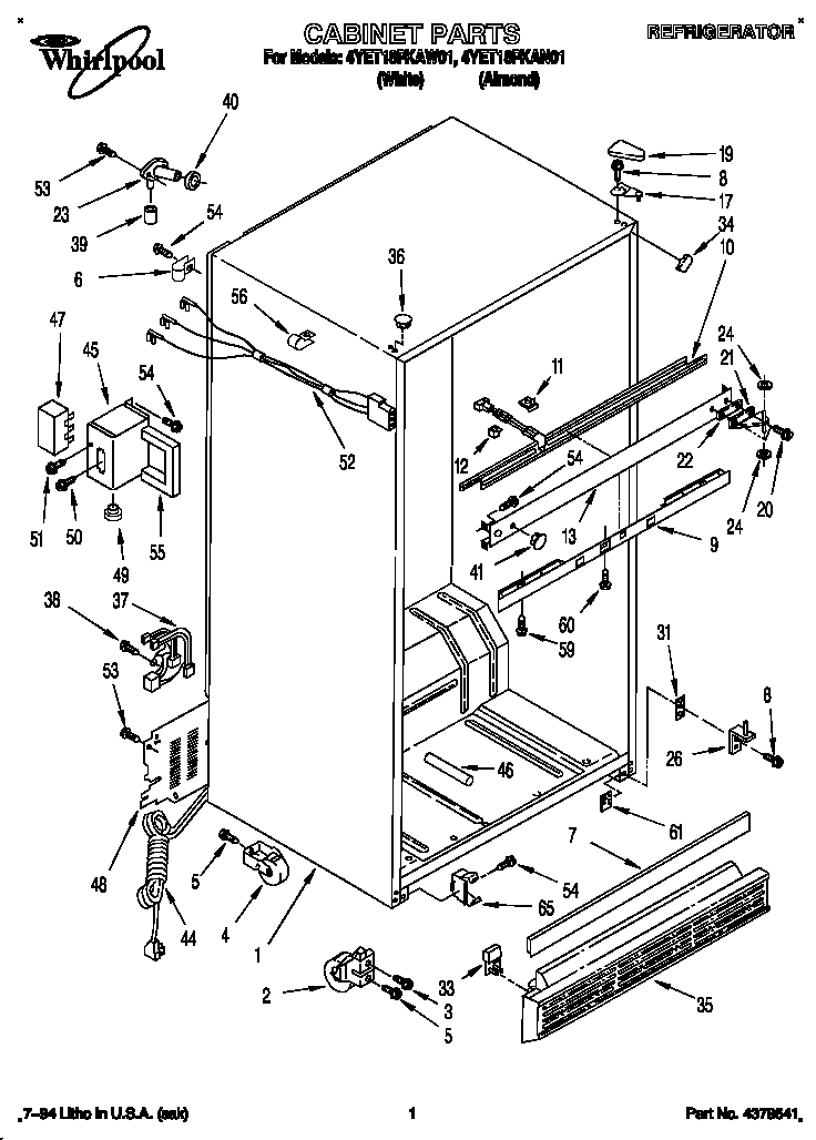 Whirlpool 4YET18PKAN01 cabinet diagram
