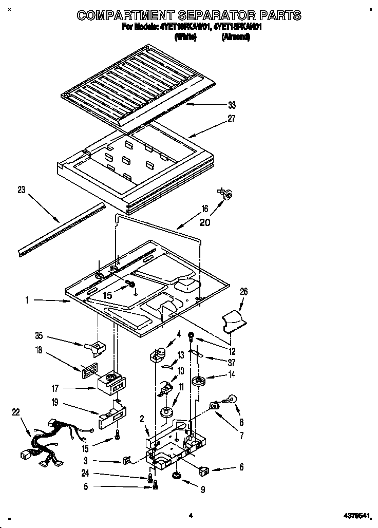 Whirlpool 4YET18PKAN01 compartment separator diagram