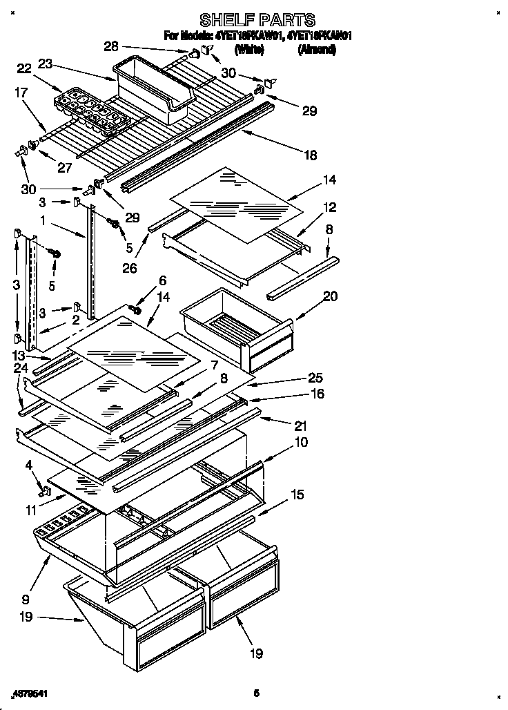 Whirlpool 4YET18PKAN01 shelf diagram