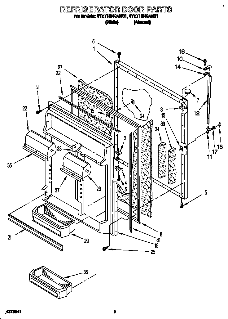 Whirlpool 4YET18PKAN01 refrigerator door diagram