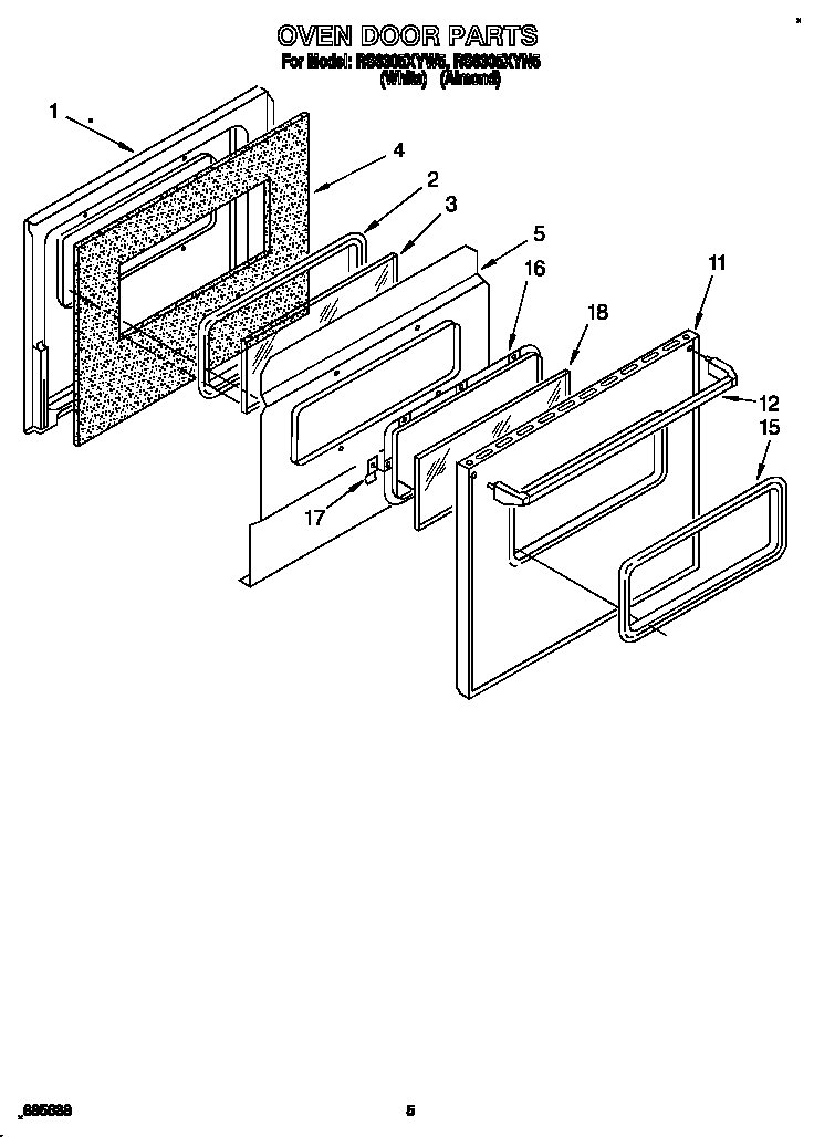 Whirlpool RS6305XYN5 oven door diagram