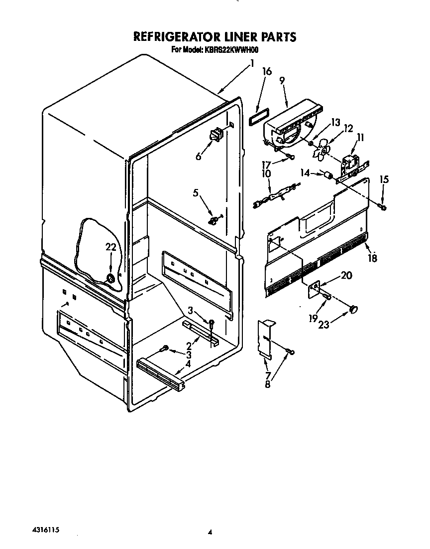 KitchenAid KBRS22KWAL00 refrigerator liner diagram