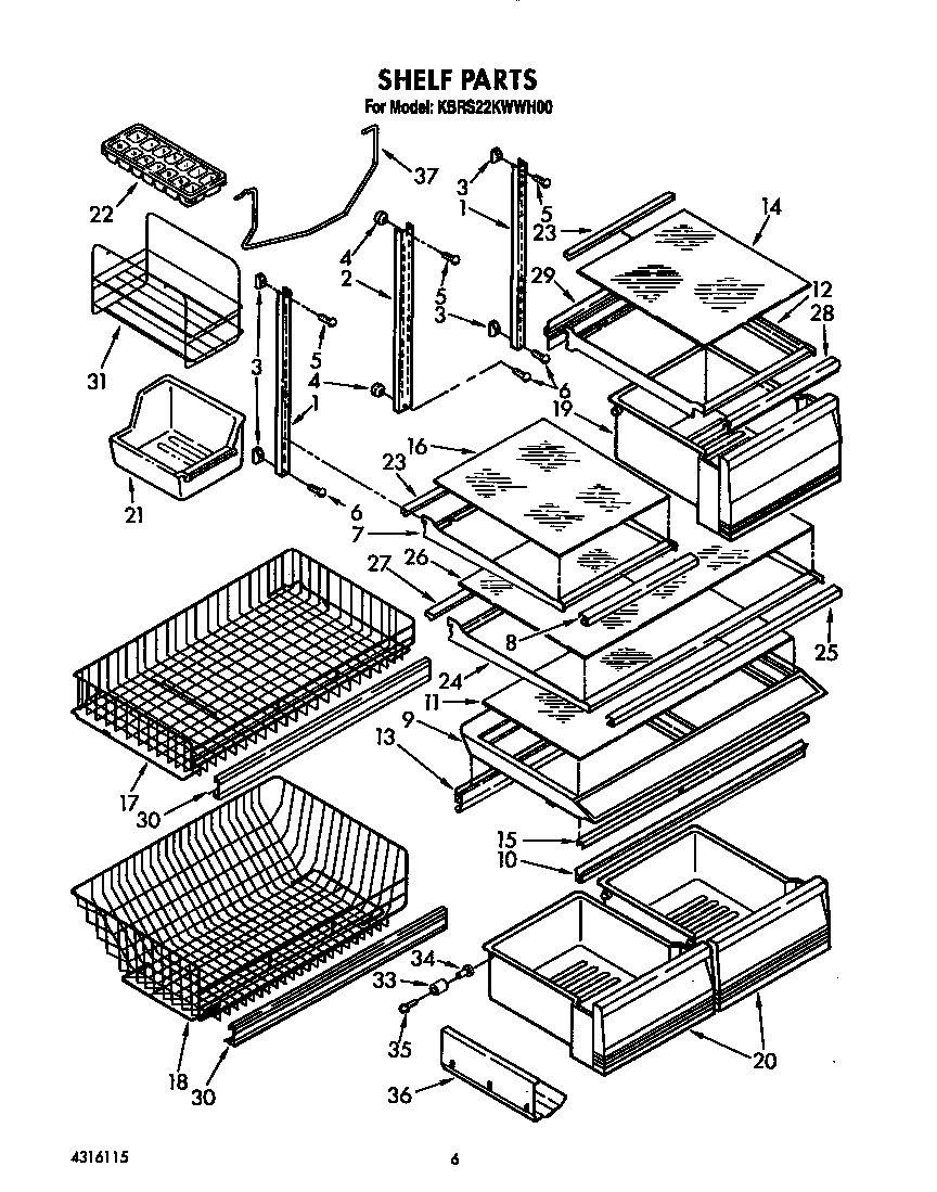 KitchenAid KBRS22KWAL00 shelf diagram