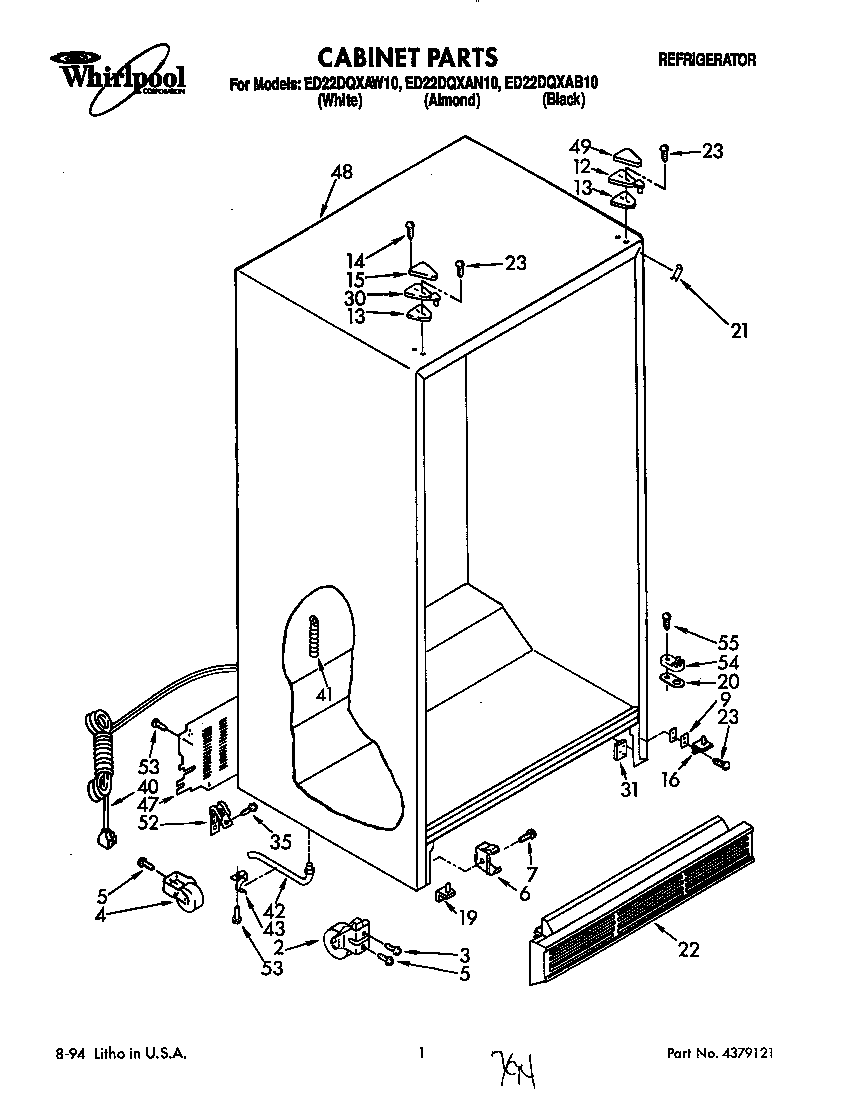 Whirlpool ED22DQXAB10 cabinet diagram
