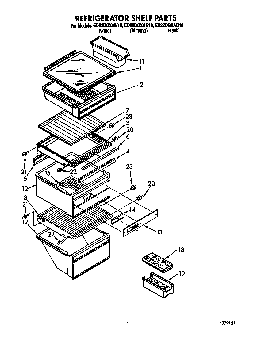 Whirlpool ED22DQXAB10 refrigerator shelf diagram