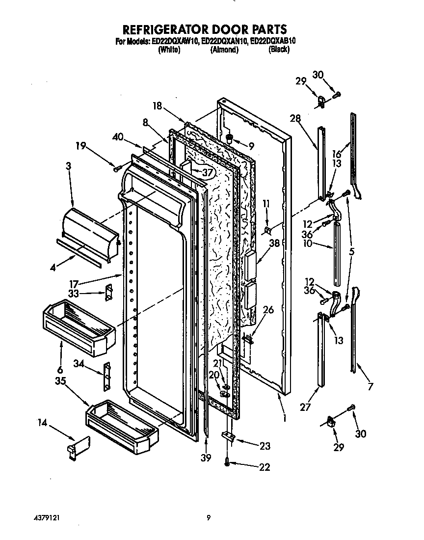 Whirlpool ED22DQXAB10 refrigerator door diagram