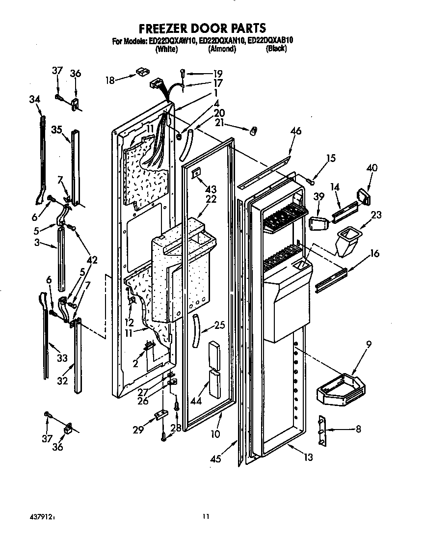 Whirlpool ED22DQXAB10 freezer door diagram