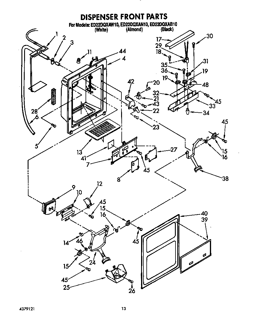 Whirlpool ED22DQXAB10 dispenser front diagram