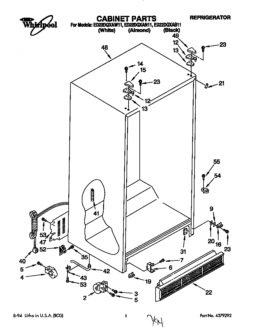 Whirlpool ED22DQXAW11 cabinet diagram