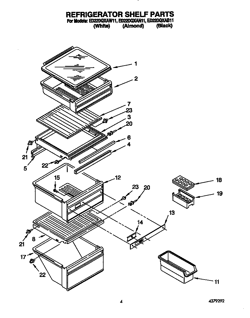 Whirlpool ED22DQXAW11 refrigerator shelf diagram