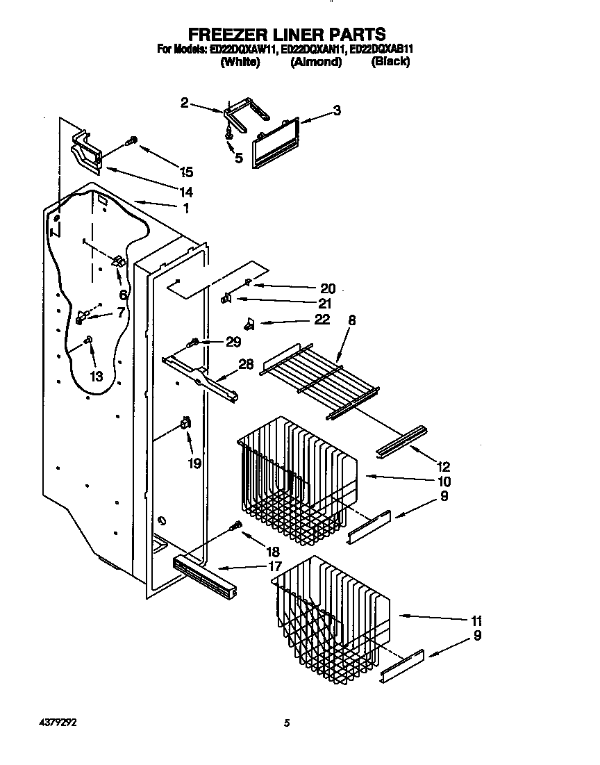 Whirlpool ED22DQXAW11 freezer liner diagram
