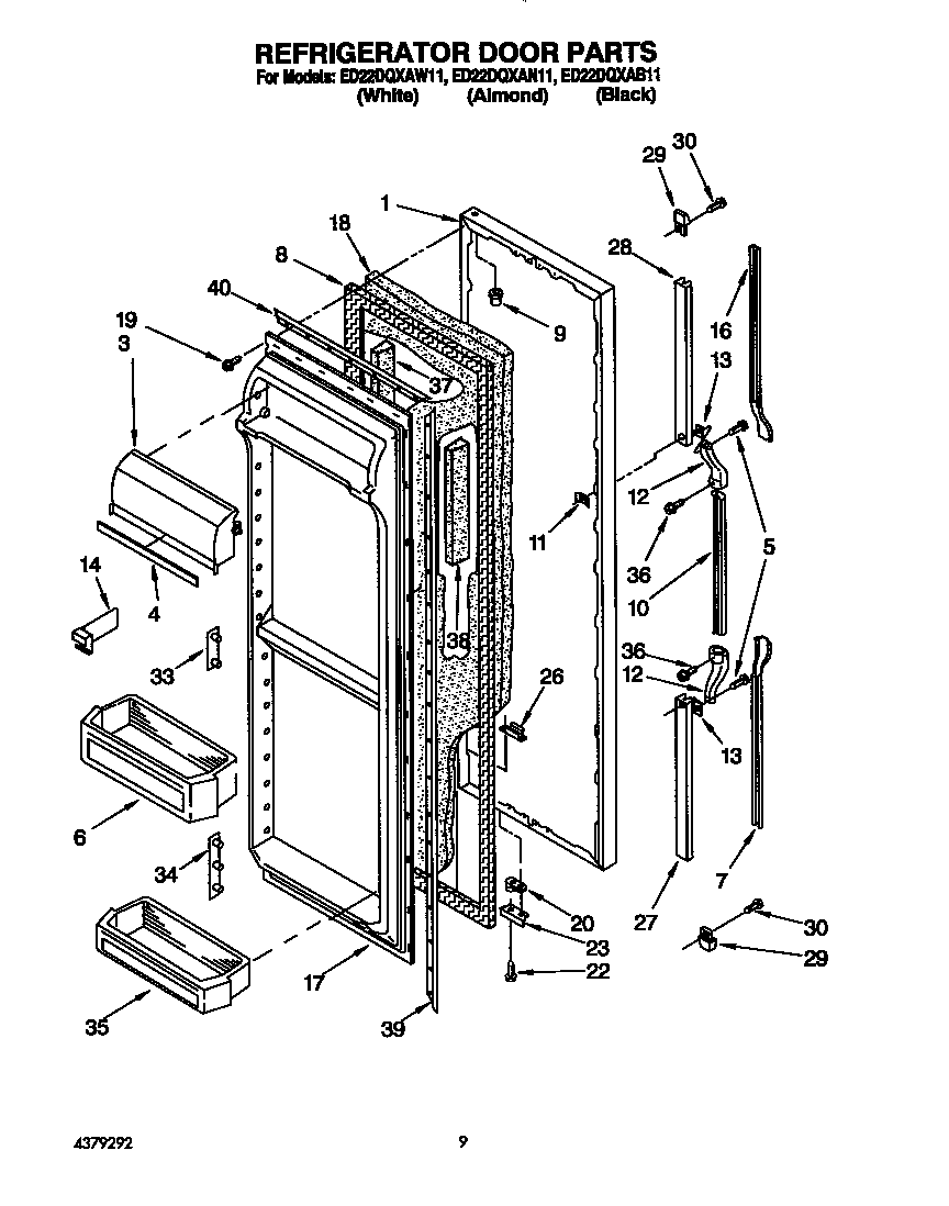 Whirlpool ED22DQXAW11 refrigerator door diagram