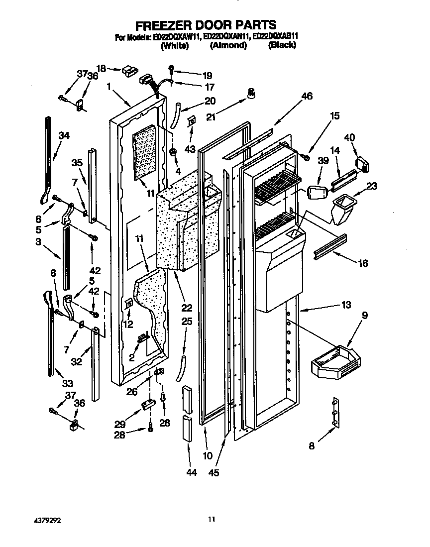 Whirlpool ED22DQXAW11 freezer door diagram