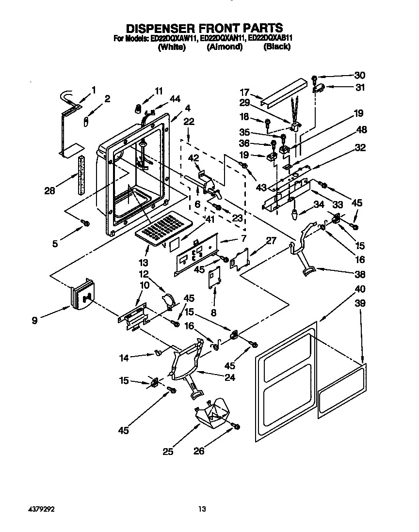 Whirlpool ED22DQXAW11 dispenser front diagram