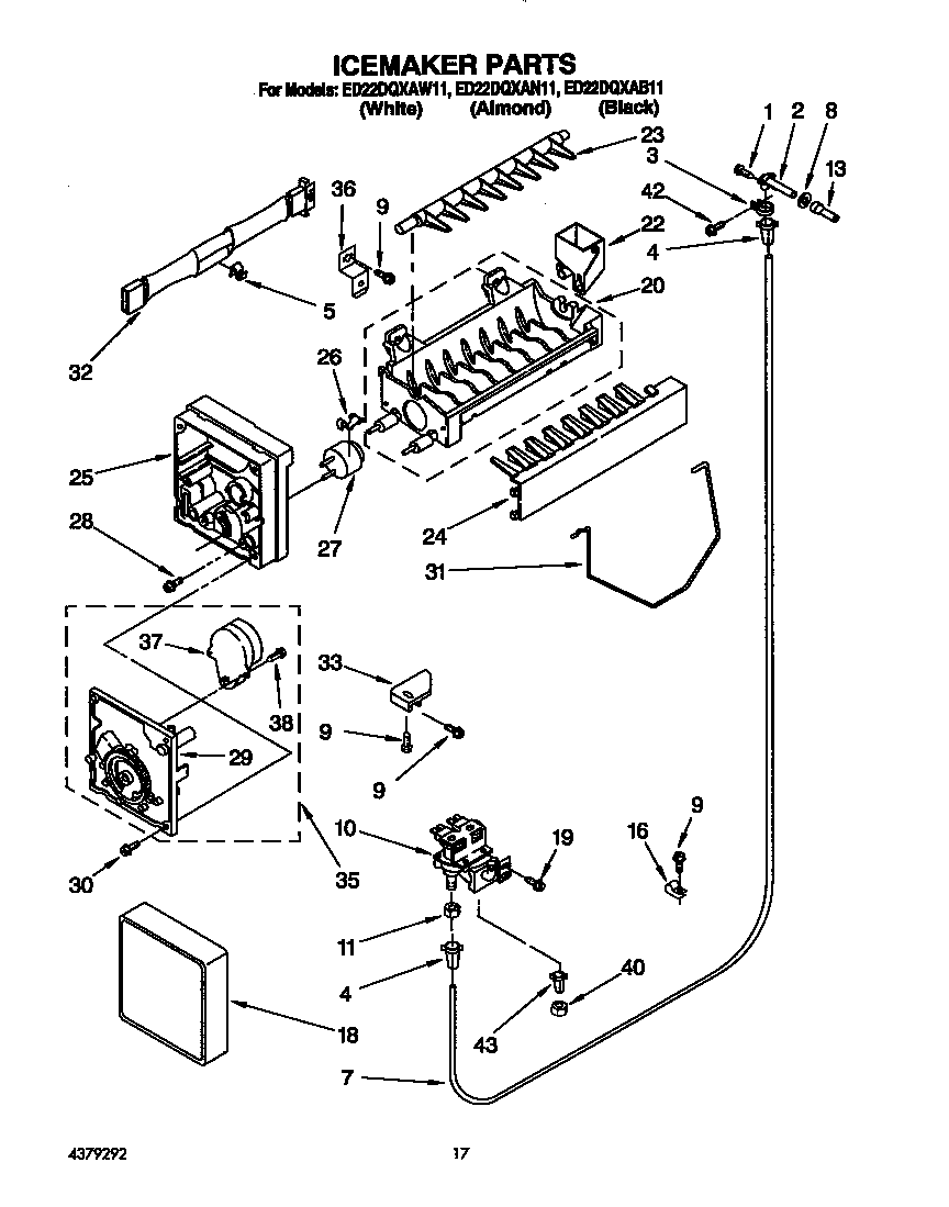 Whirlpool ED22DQXAW11 icemaker diagram