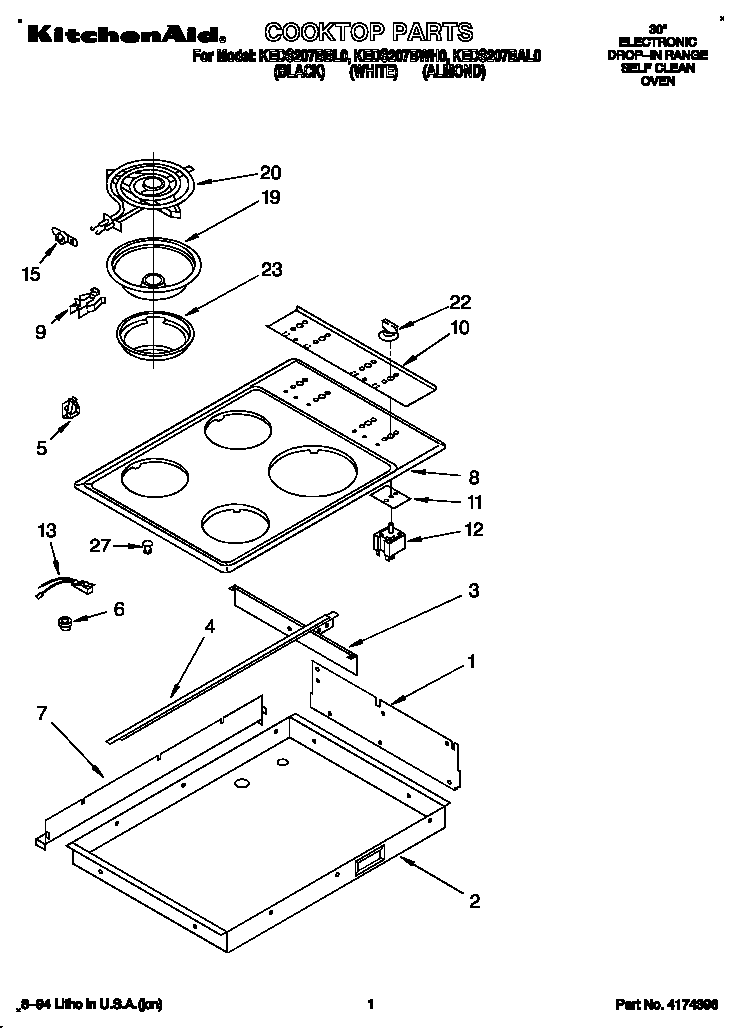 KitchenAid KEDS207BAL0 cooktop diagram