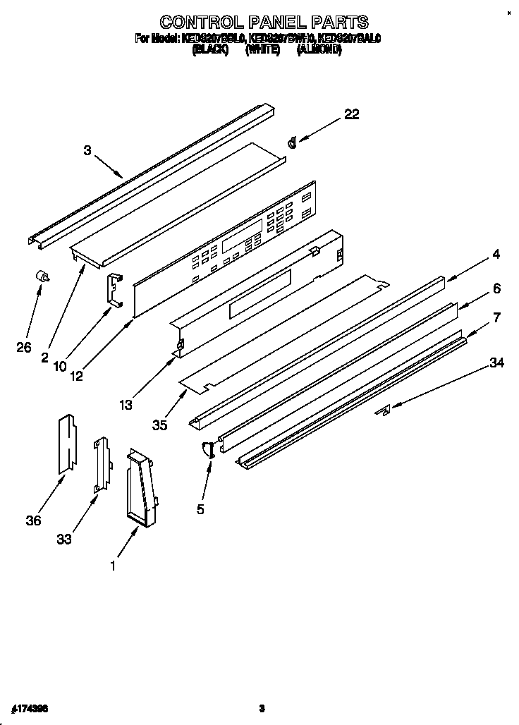 KitchenAid KEDS207BAL0 control panel diagram