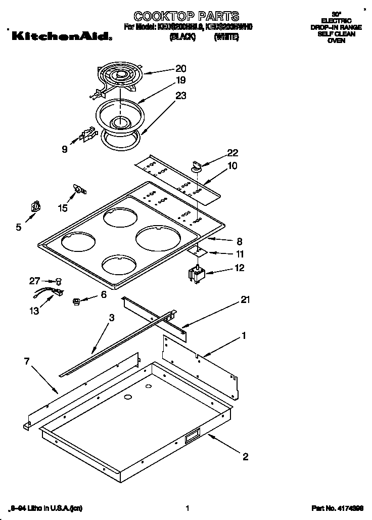 KitchenAid KEDS200BWH0 cooktop diagram
