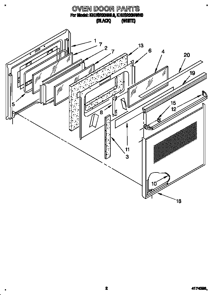 KitchenAid KEDS200BWH0 oven door diagram