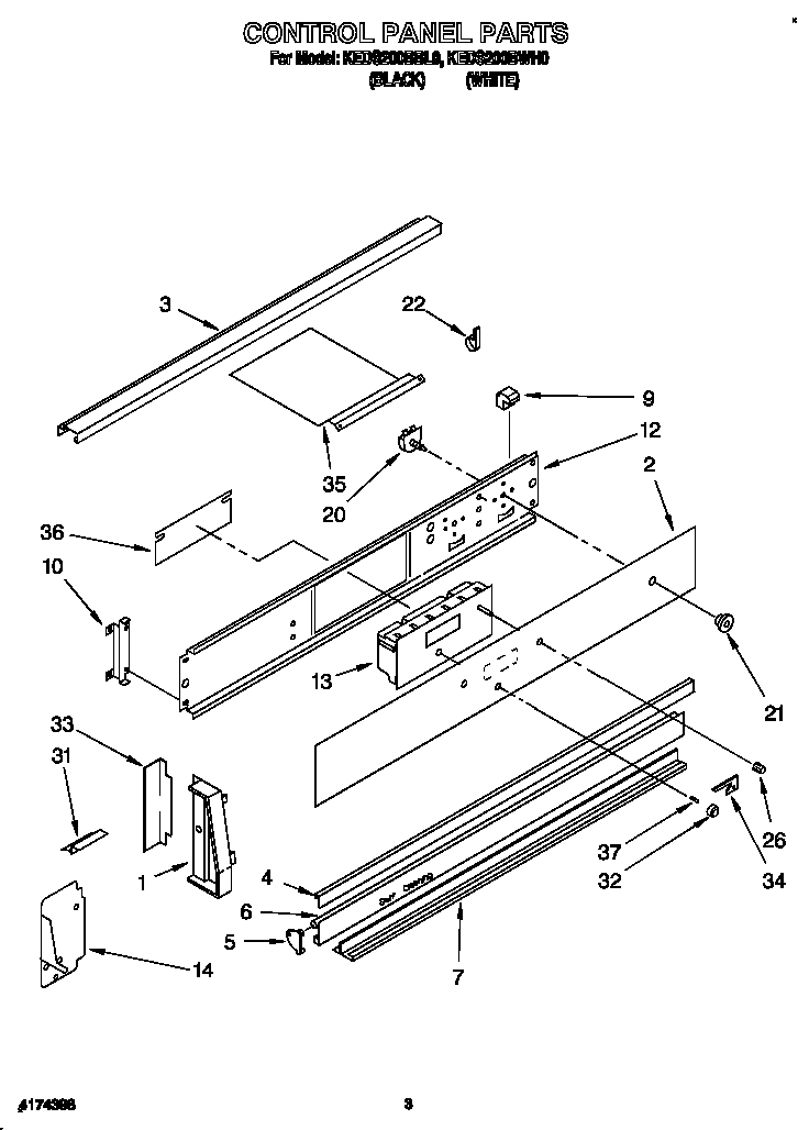 KitchenAid KEDS200BWH0 control panel diagram