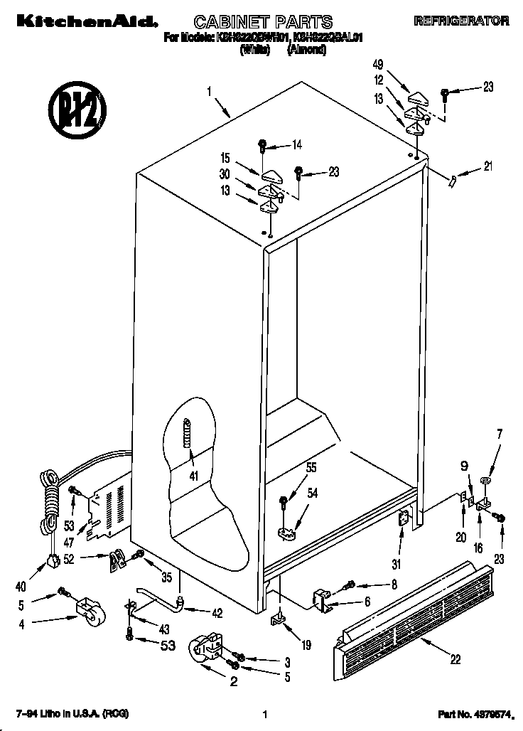 KitchenAid KSHS22QBAL01 cabinet diagram